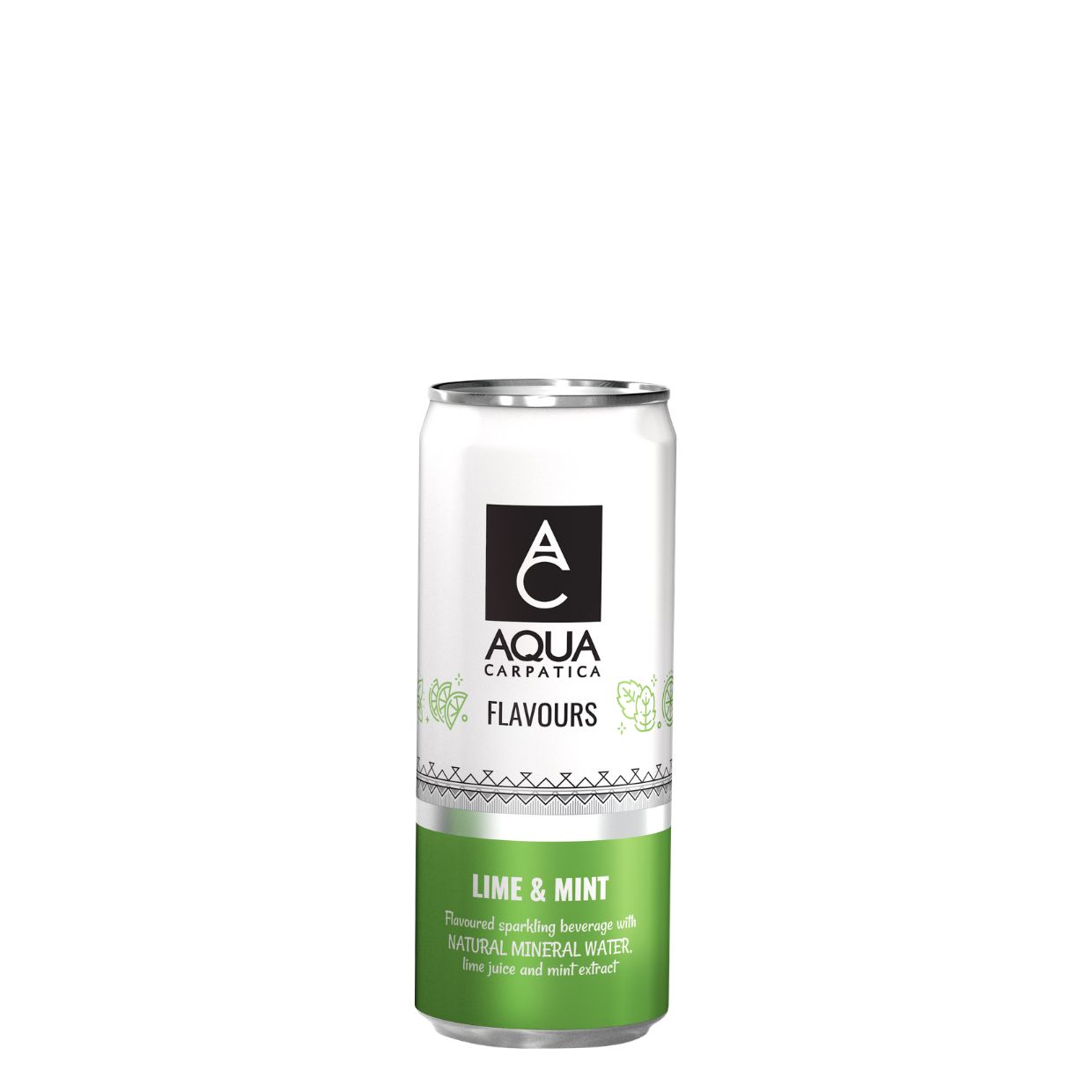 Ανθρακούχο Φυσικό Μεταλικό Νερό AQUA CARPATICA FLAVOURS LIME & MINT CAN 4x330ml